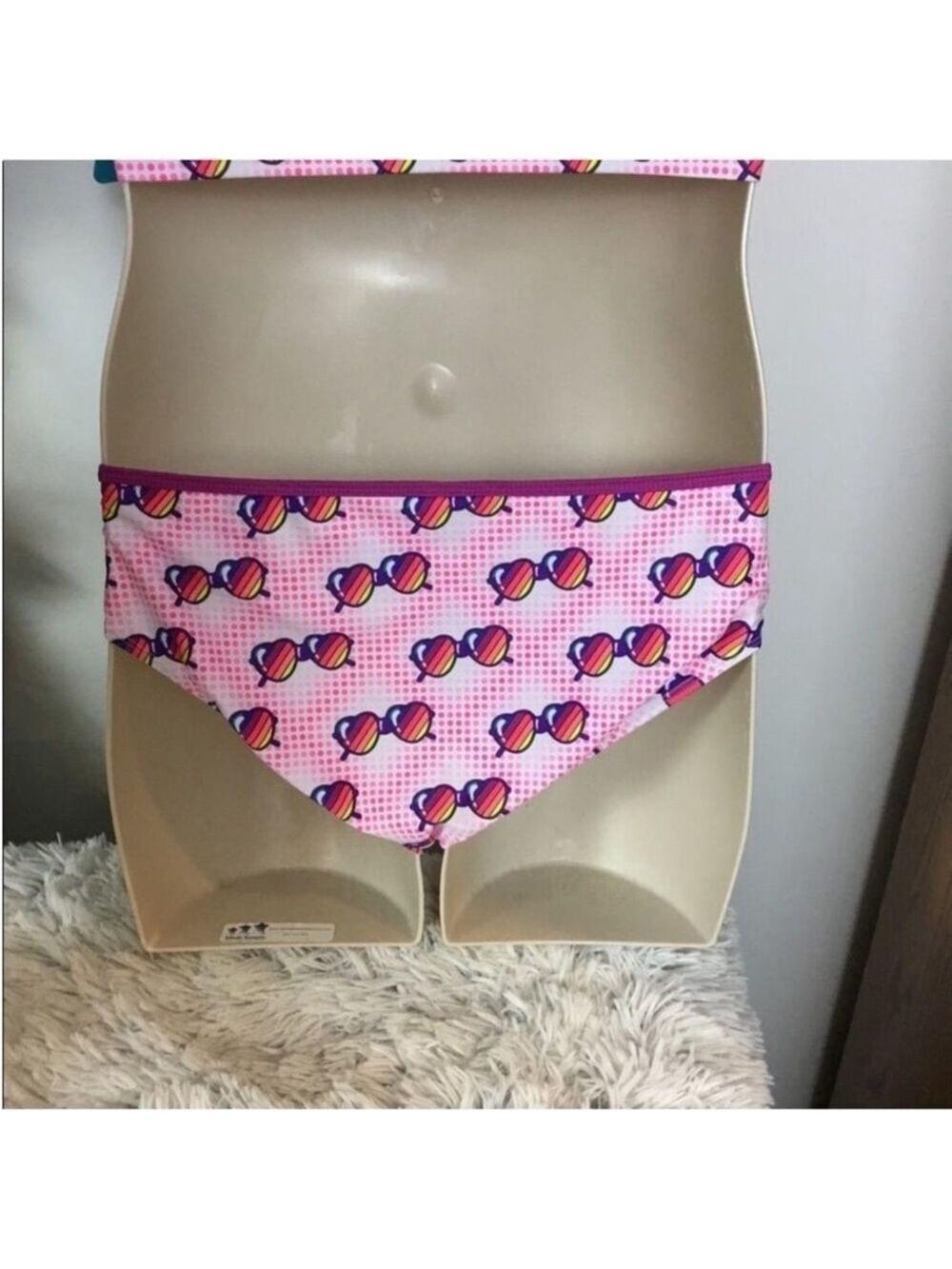 Undercurrent Bandeaukini Woman's Juniors size XL pink dots & sunglasses theme - Picture 4 of 10